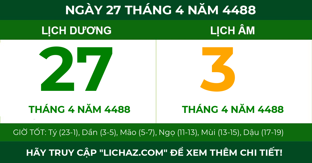 lịch âm ngày 27 tháng 4 năm 4488
