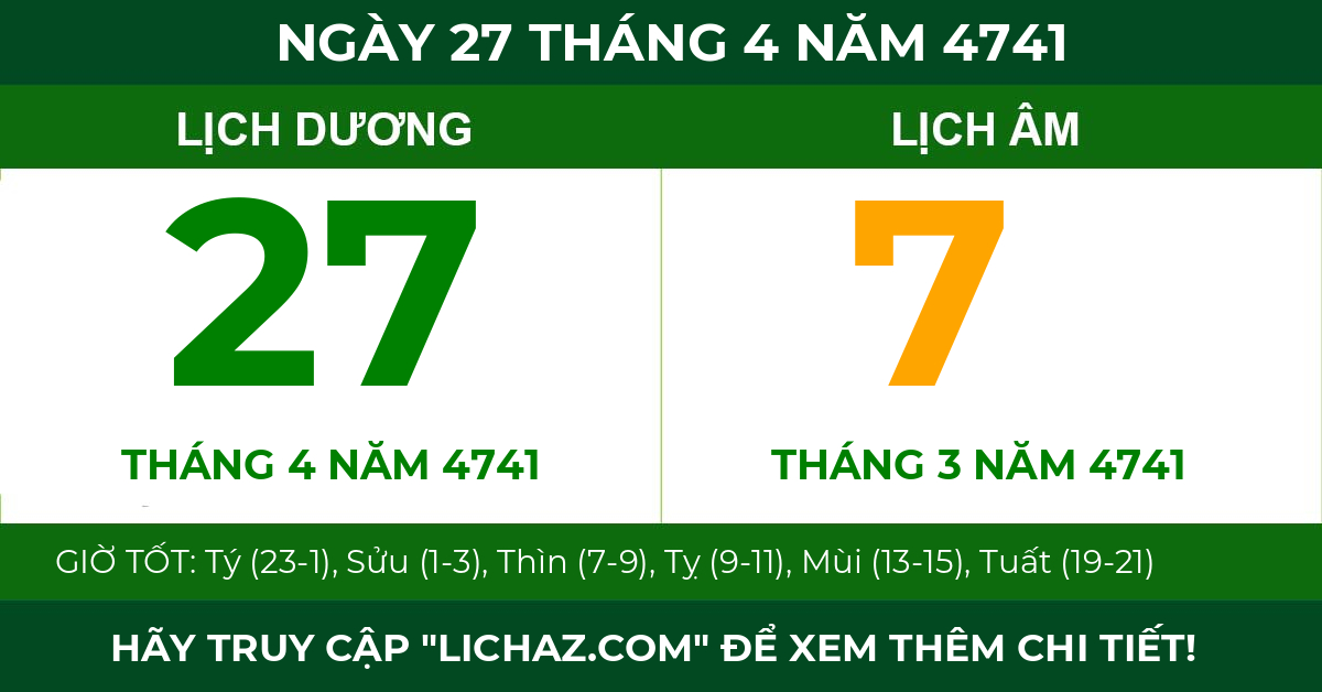 lịch âm ngày 27 tháng 4 năm 4741