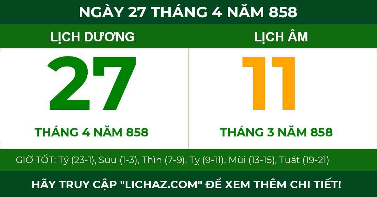 lịch âm ngày 27 tháng 4 năm 858