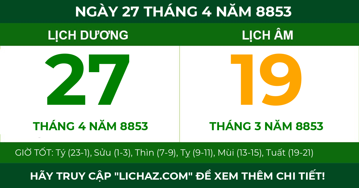 lịch âm ngày 27 tháng 4 năm 8853