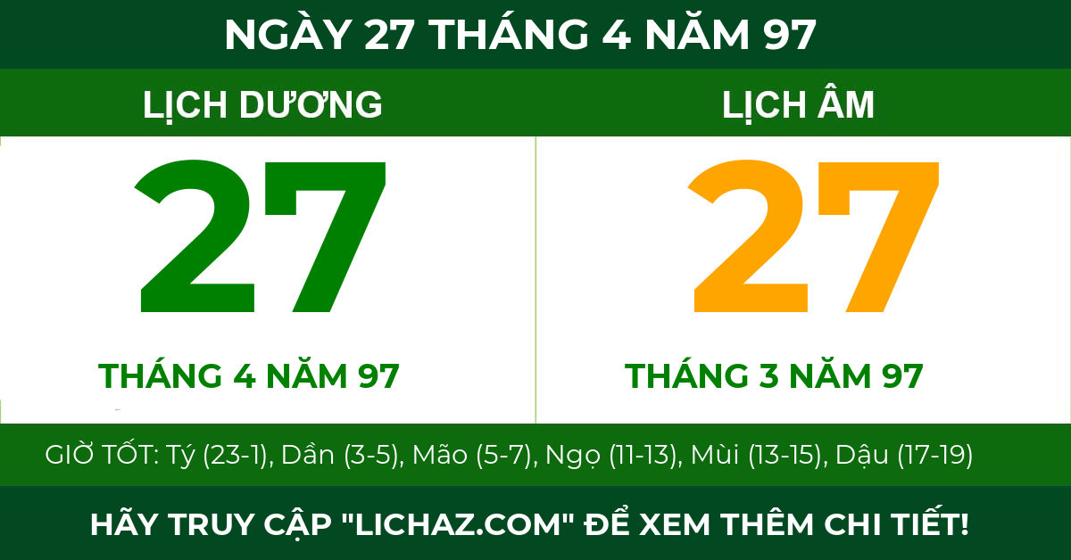 lịch âm ngày 27 tháng 4 năm 97