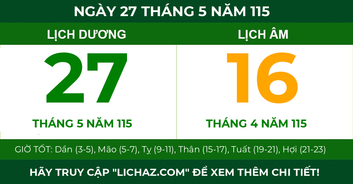 lịch âm ngày 27 tháng 5 năm 115
