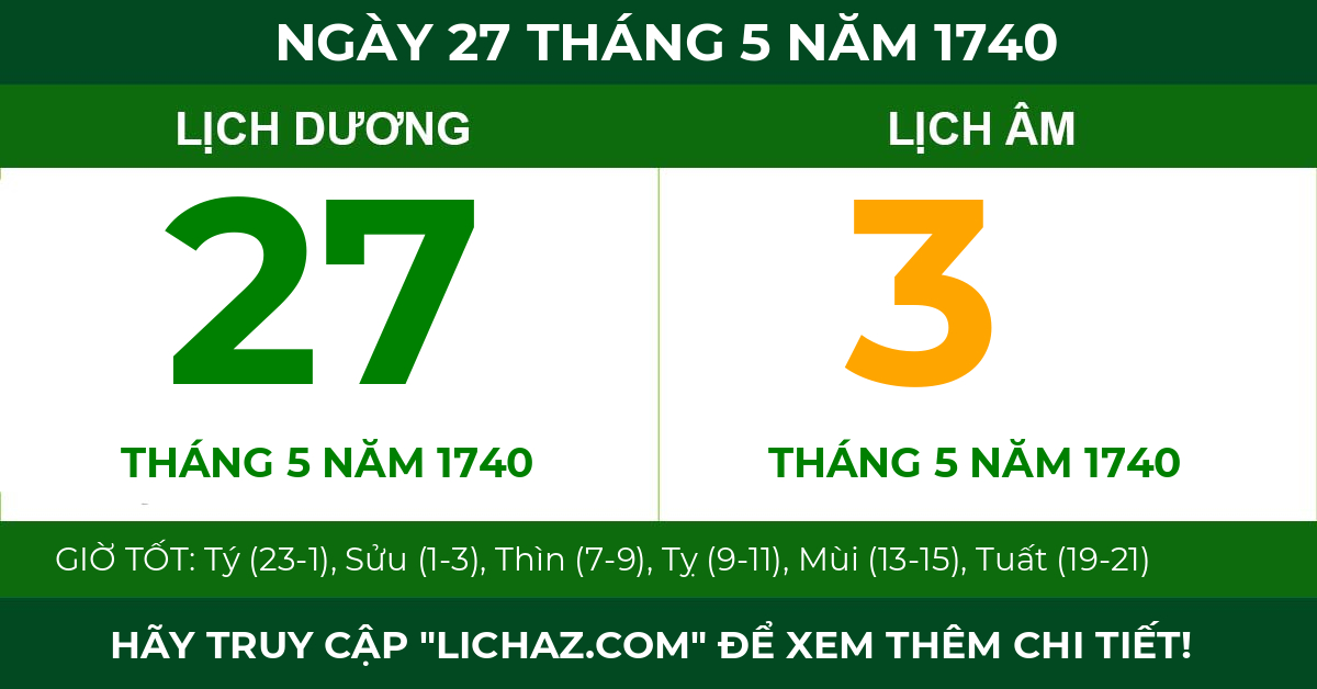 lịch âm ngày 27 tháng 5 năm 1740