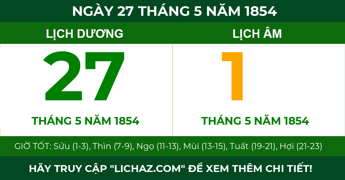 lịch âm ngày 27 tháng 5 năm 1854