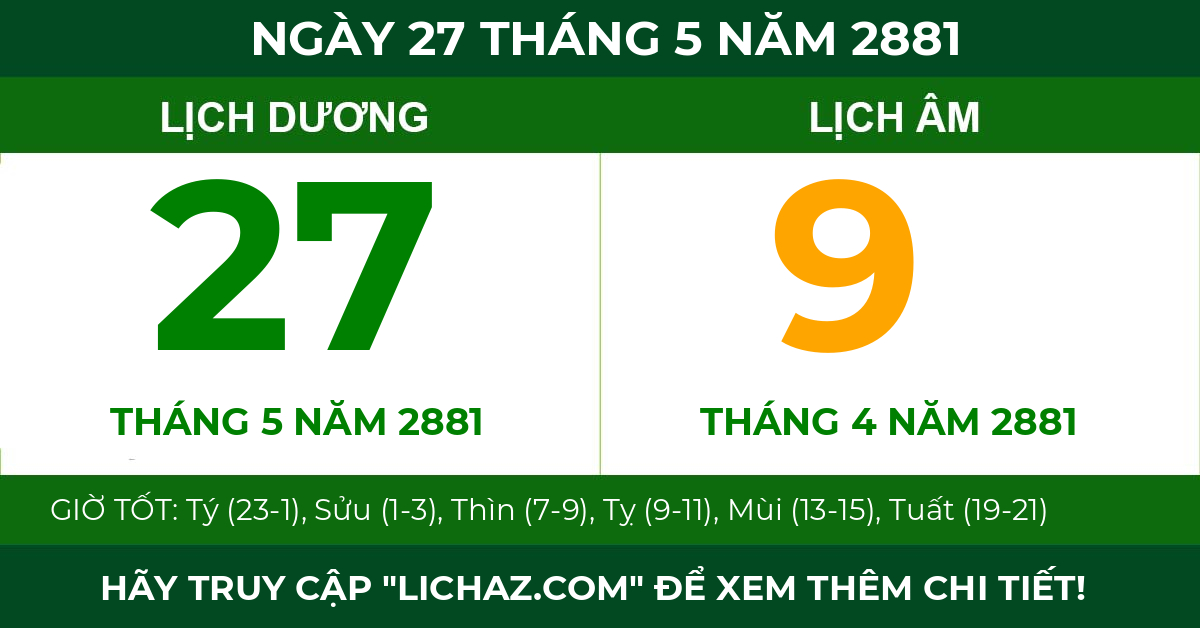 lịch âm ngày 27 tháng 5 năm 2881