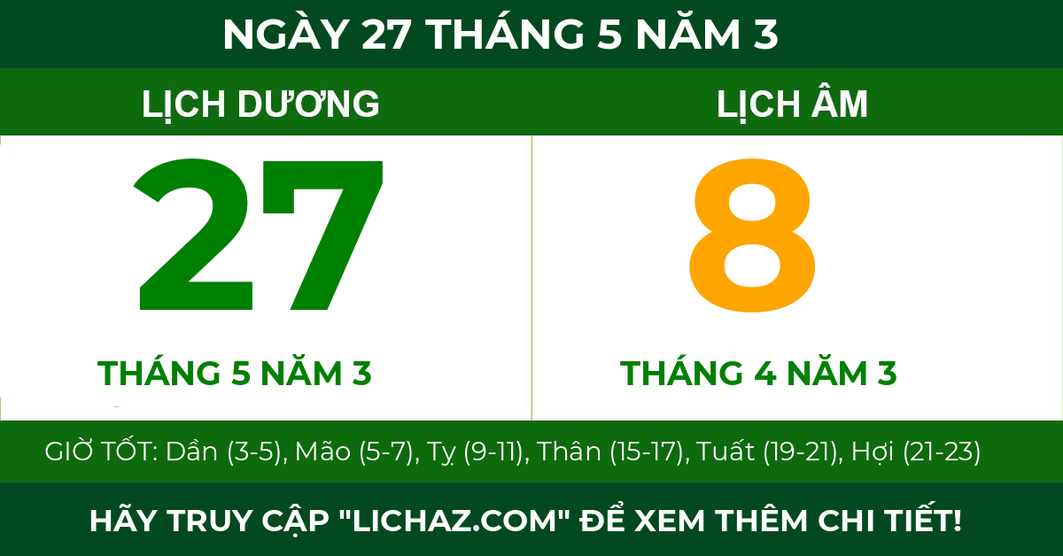 lịch âm ngày 27 tháng 5 năm 3