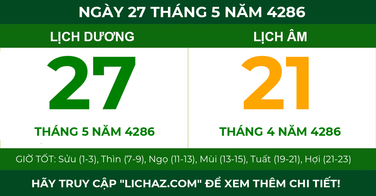 lịch âm ngày 27 tháng 5 năm 4286