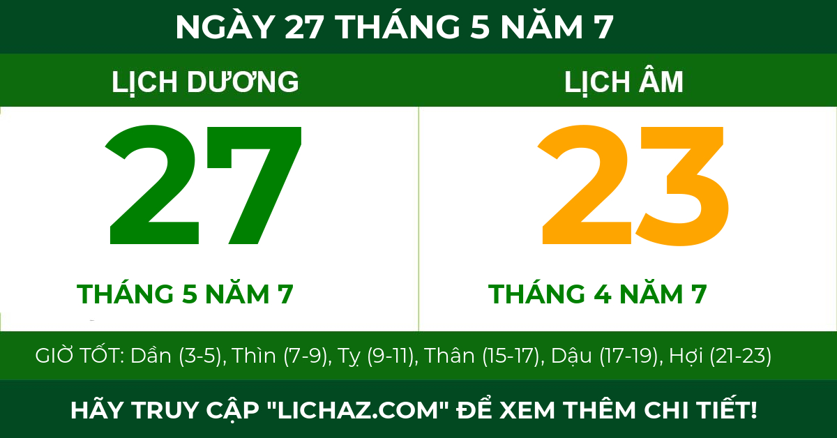lịch âm ngày 27 tháng 5 năm 7