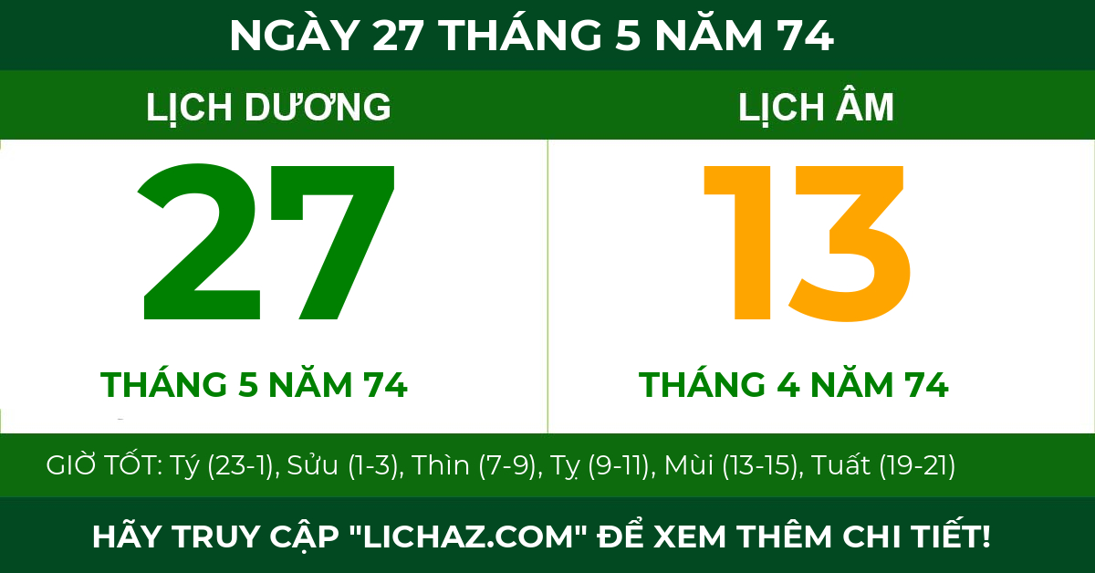 lịch âm ngày 27 tháng 5 năm 74