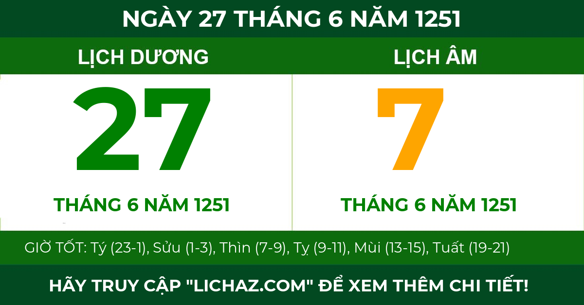 lịch âm ngày 27 tháng 6 năm 1251