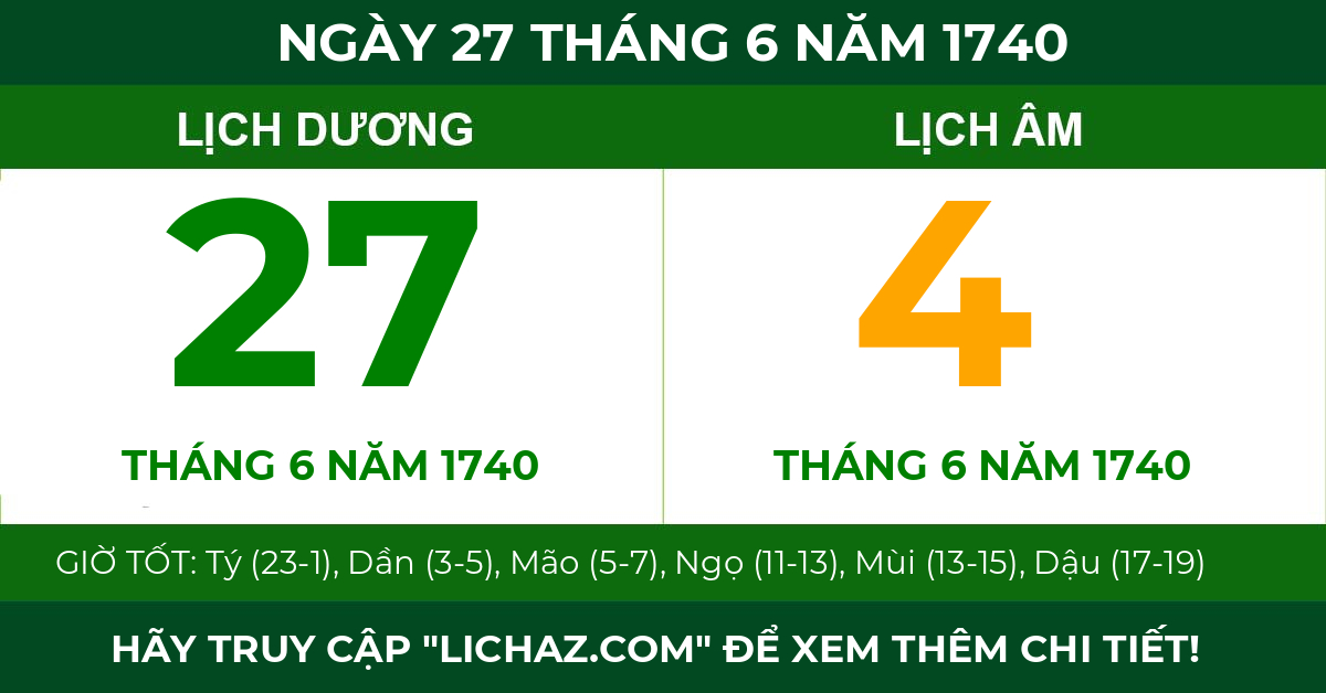 lịch âm ngày 27 tháng 6 năm 1740