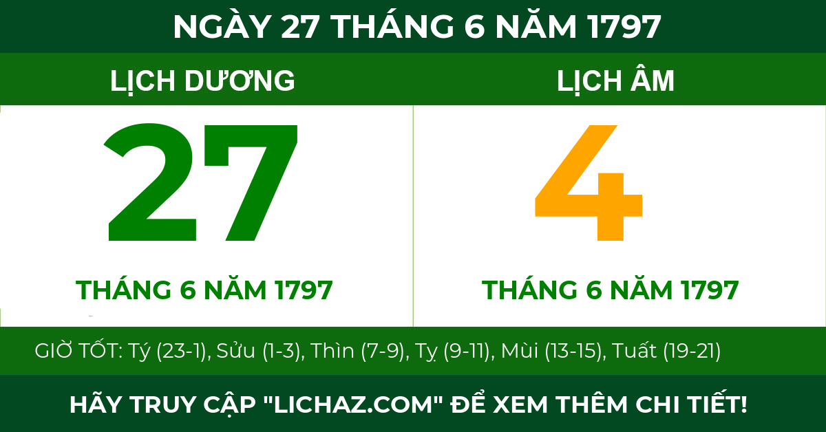 lịch âm ngày 27 tháng 6 năm 1797