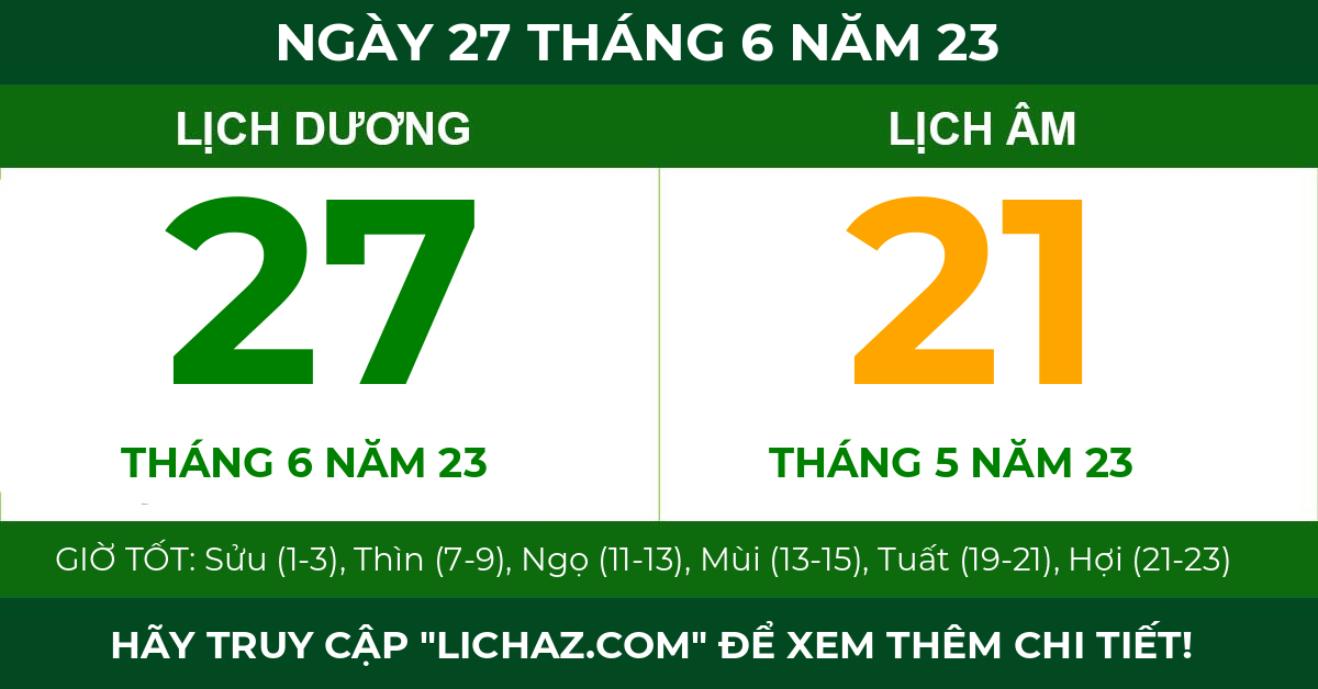 lịch âm ngày 27 tháng 6 năm 23