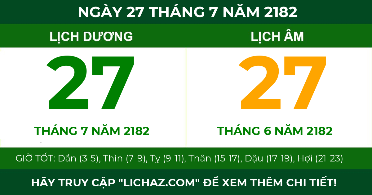 lịch âm ngày 27 tháng 7 năm 2182