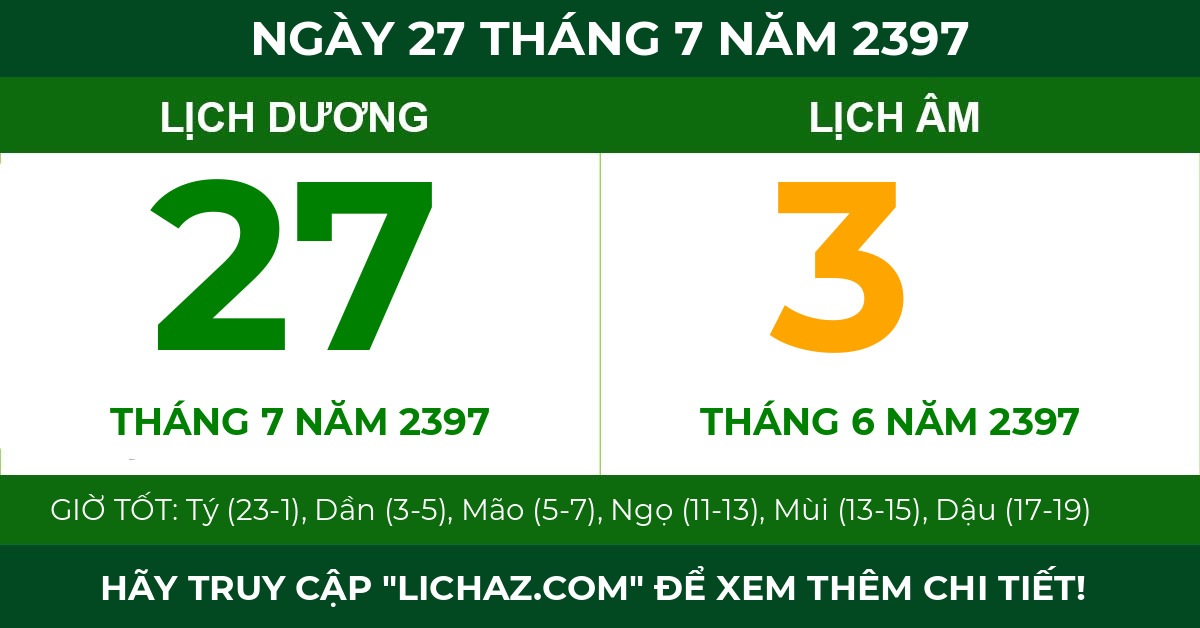 lịch âm ngày 27 tháng 7 năm 2397
