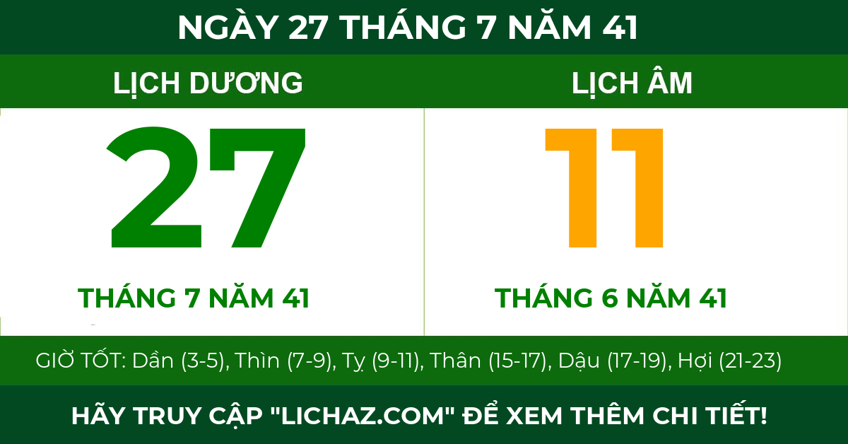 lịch âm ngày 27 tháng 7 năm 41