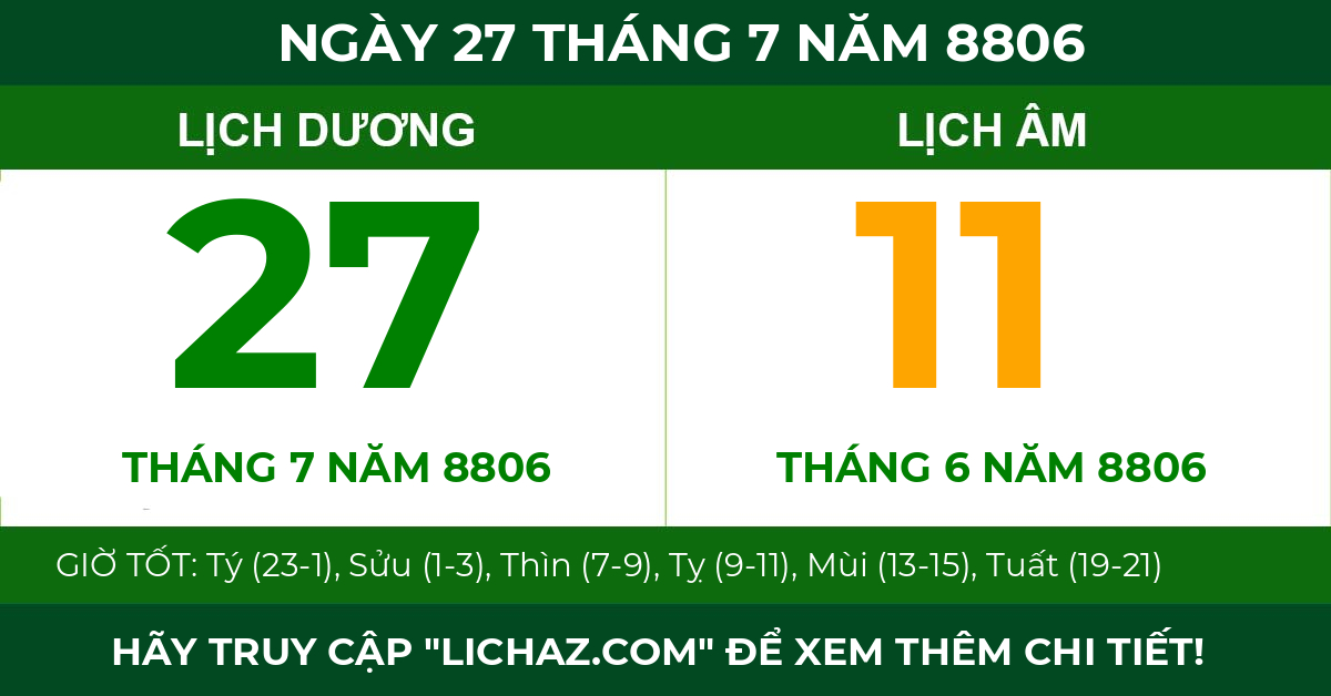 lịch âm ngày 27 tháng 7 năm 8806