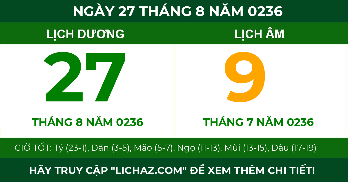 lịch âm ngày 27 tháng 8 năm 0236