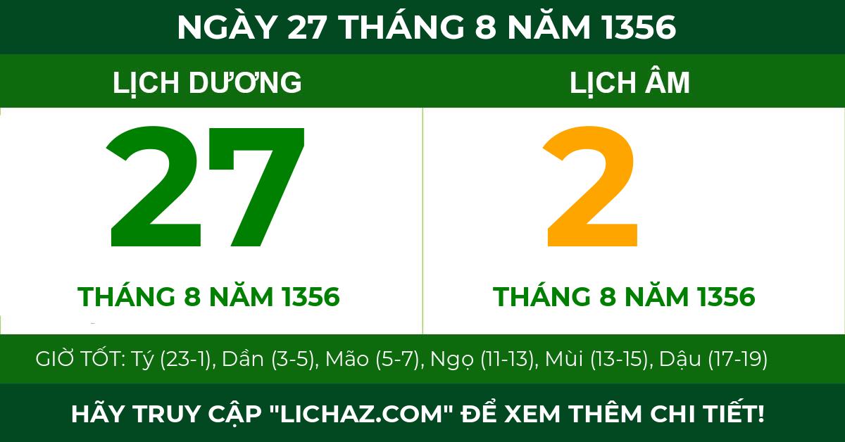 lịch âm ngày 27 tháng 8 năm 1356