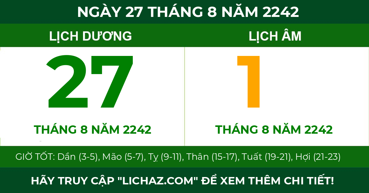 lịch âm ngày 27 tháng 8 năm 2242