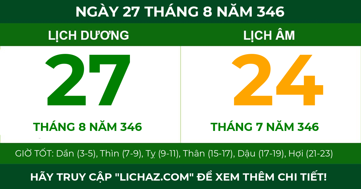 lịch âm ngày 27 tháng 8 năm 346