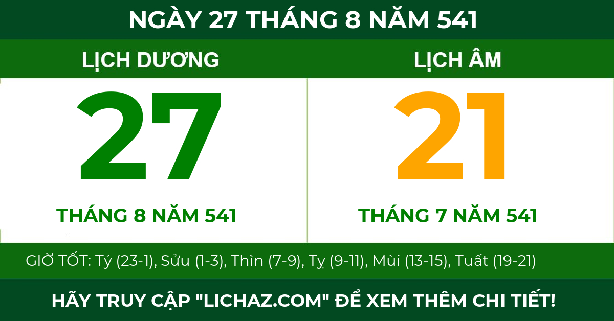 lịch âm ngày 27 tháng 8 năm 541