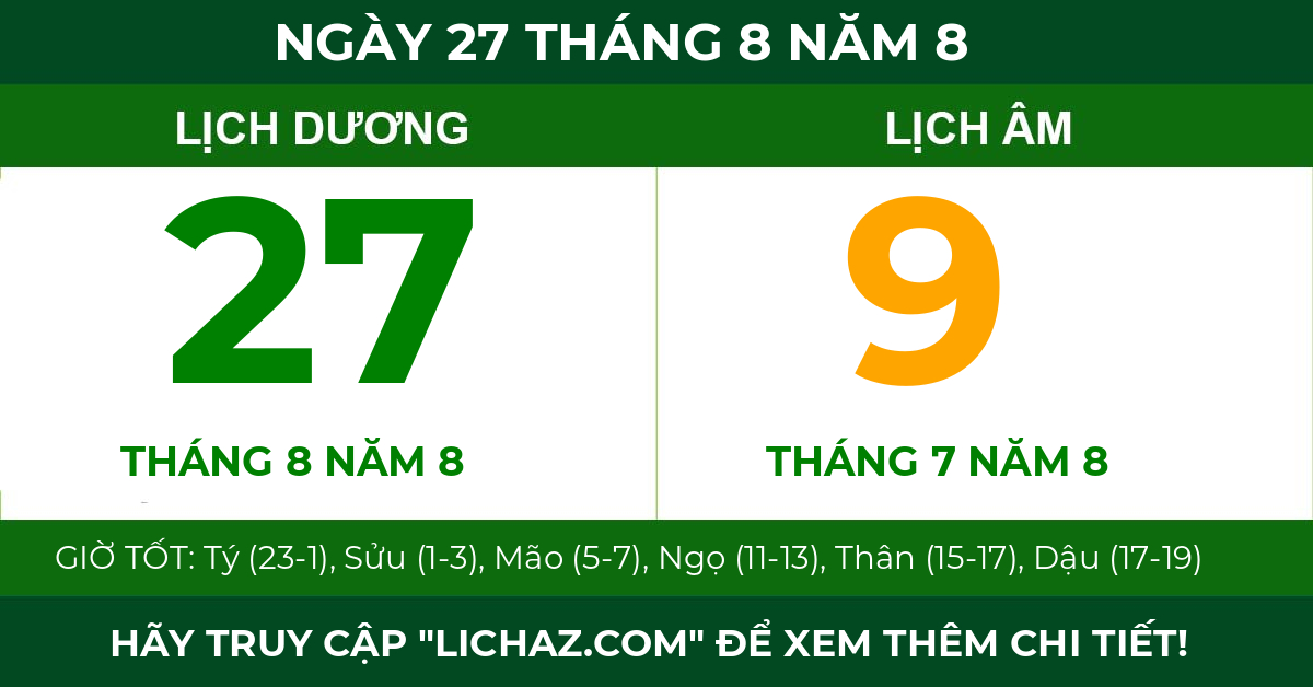 lịch âm ngày 27 tháng 8 năm 8