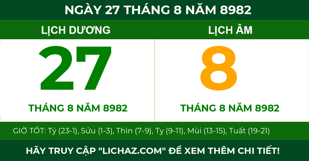 lịch âm ngày 27 tháng 8 năm 8982