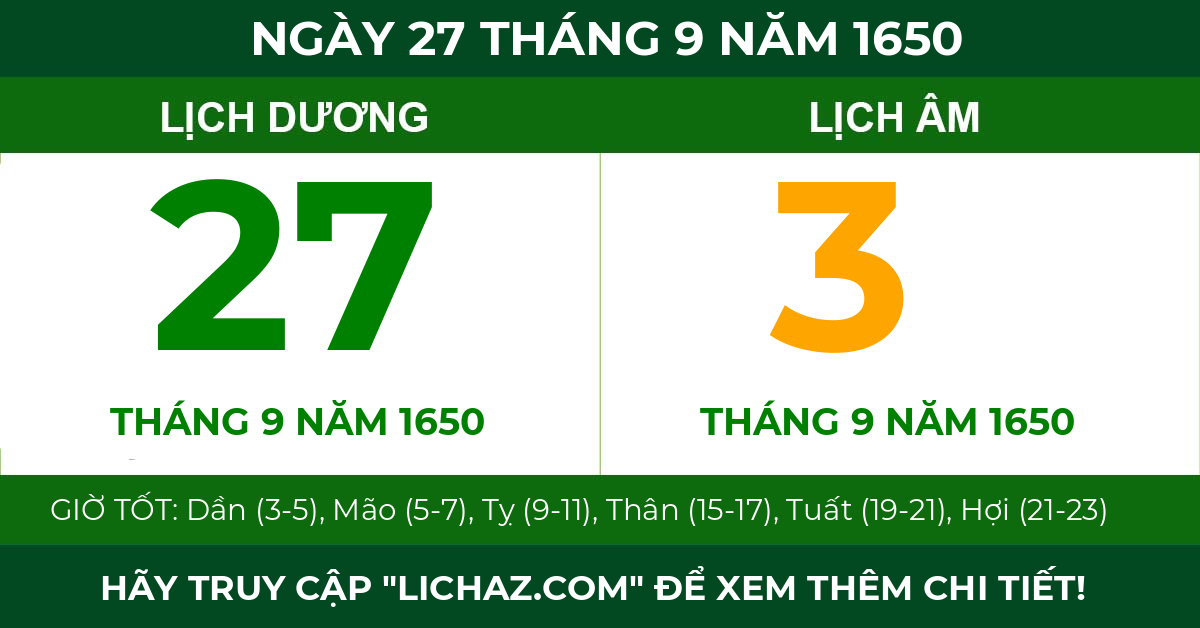 lịch âm ngày 27 tháng 9 năm 1650