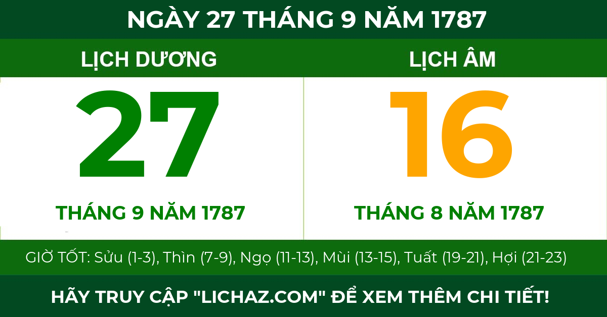 lịch âm ngày 27 tháng 9 năm 1787