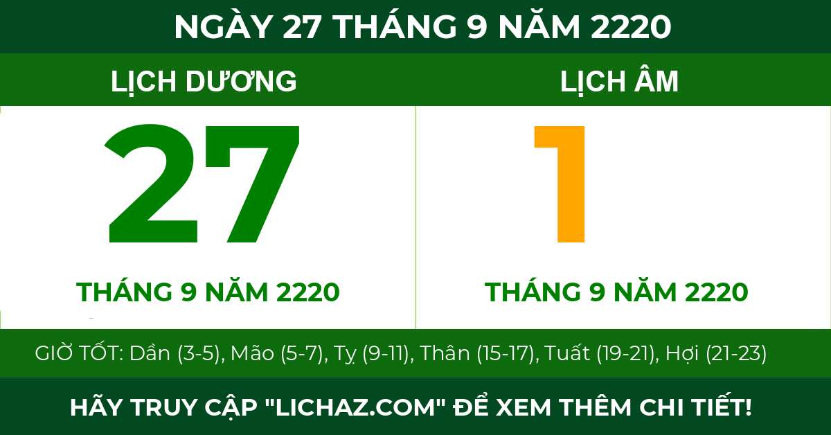 lịch âm ngày 27 tháng 9 năm 2220