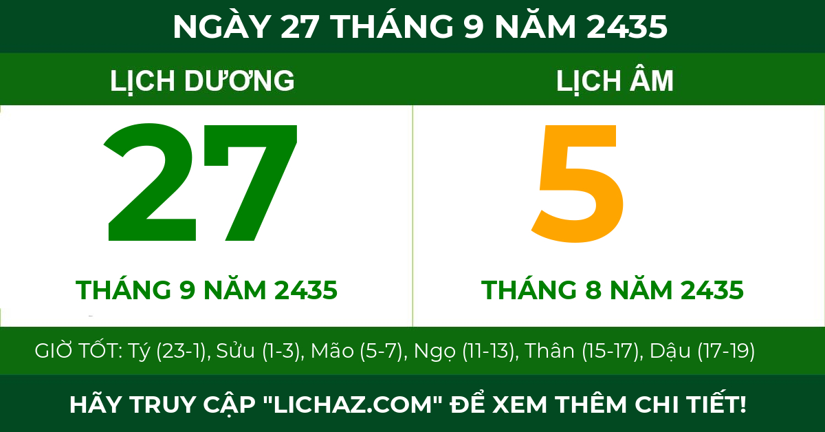 lịch âm ngày 27 tháng 9 năm 2435