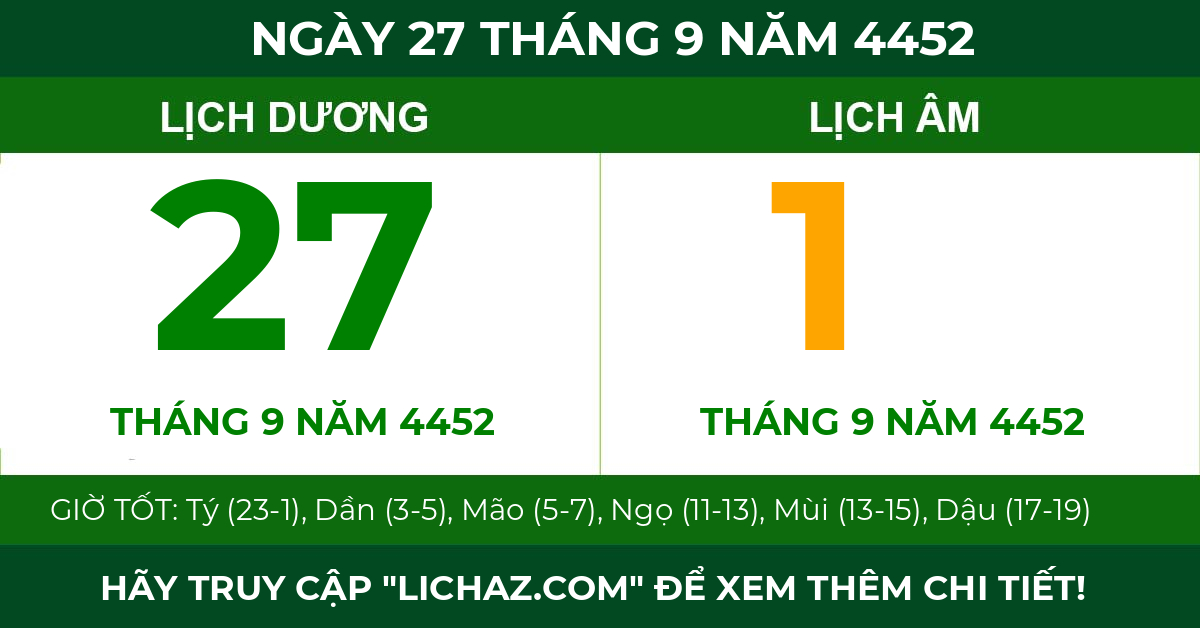 lịch âm ngày 27 tháng 9 năm 4452
