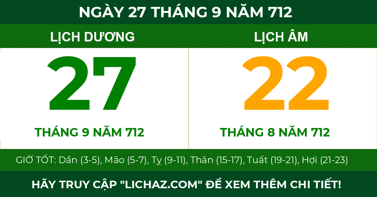 lịch âm ngày 27 tháng 9 năm 712