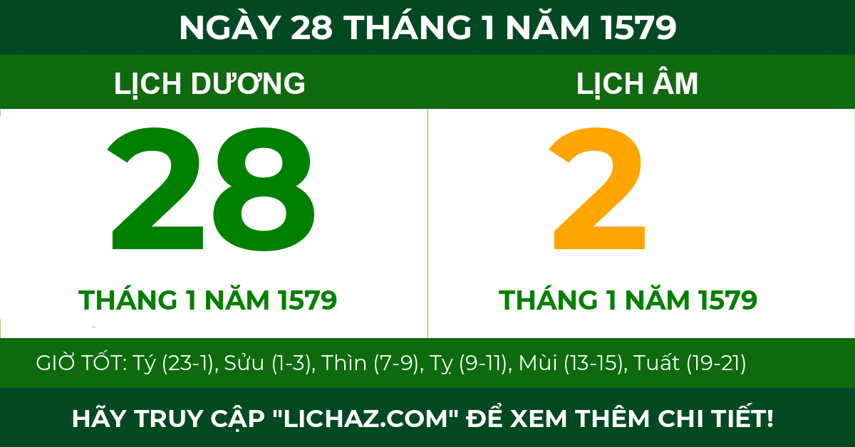 lịch âm ngày 28 tháng 1 năm 1579