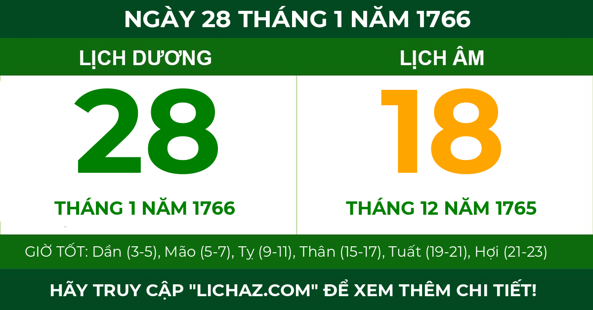 lịch âm ngày 28 tháng 1 năm 1766