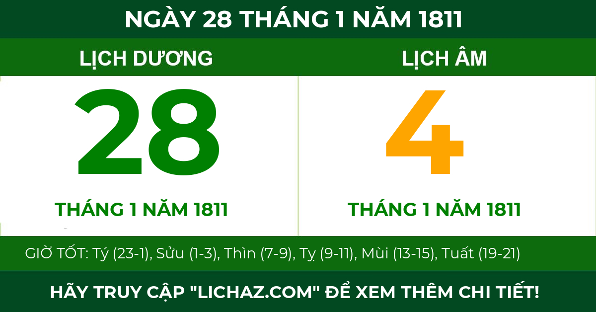 lịch âm ngày 28 tháng 1 năm 1811