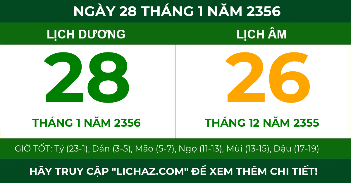 lịch âm ngày 28 tháng 1 năm 2356