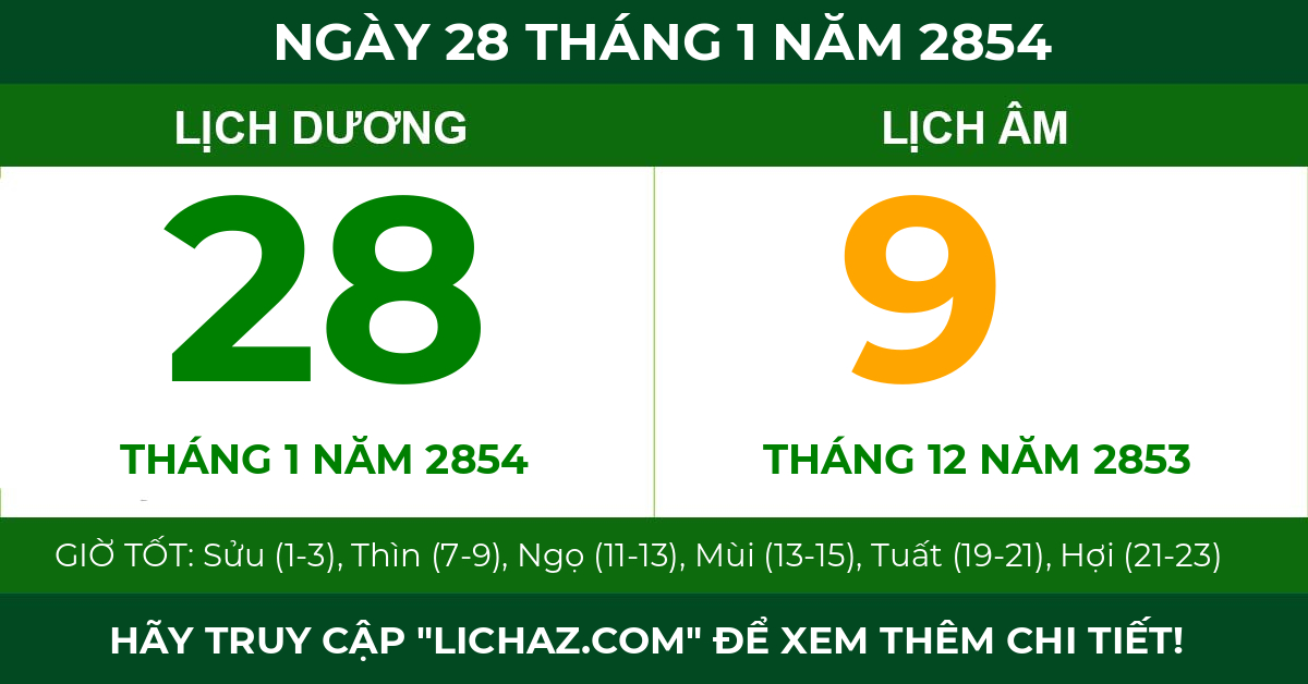 lịch âm ngày 28 tháng 1 năm 2854