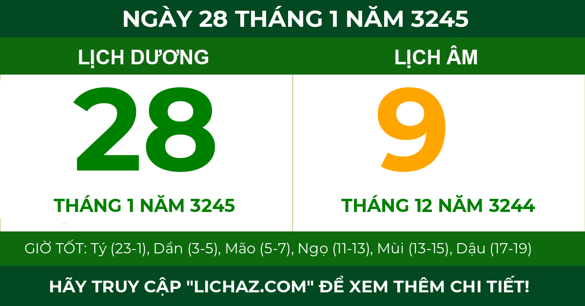 lịch âm ngày 28 tháng 1 năm 3245