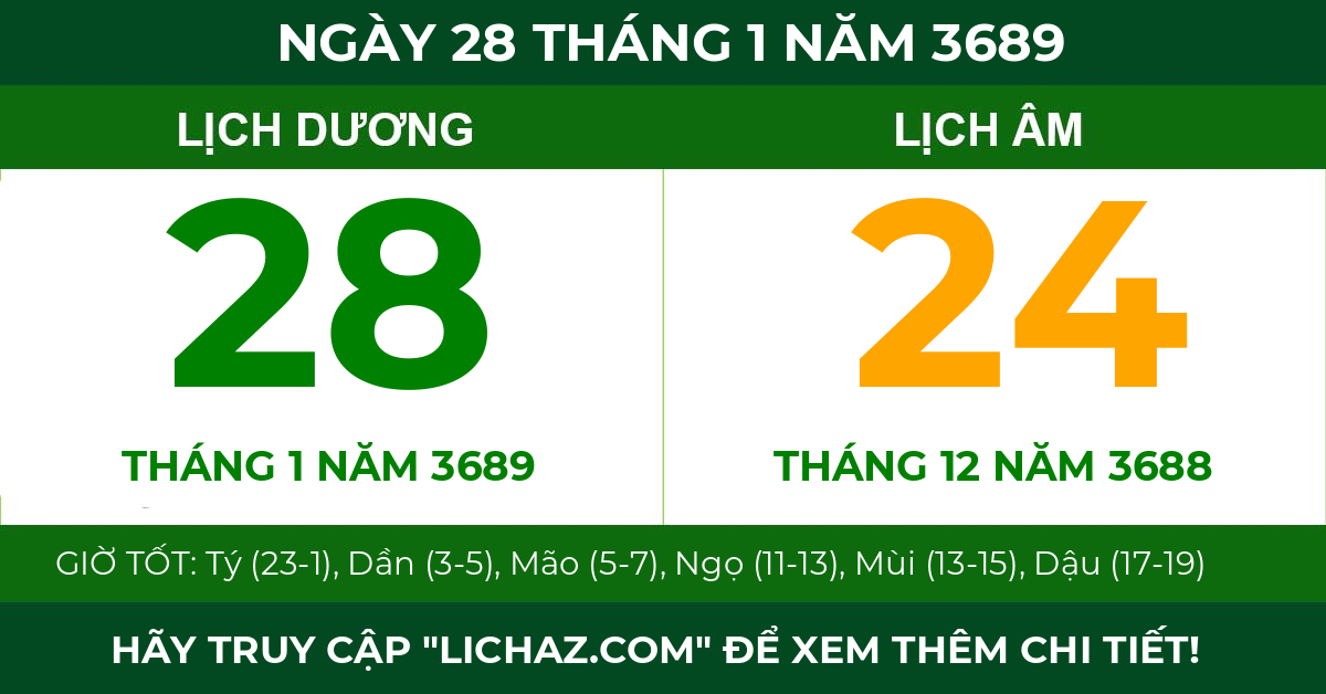 lịch âm ngày 28 tháng 1 năm 3689