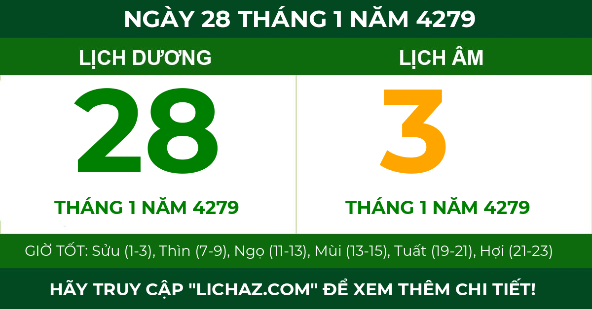 lịch âm ngày 28 tháng 1 năm 4279