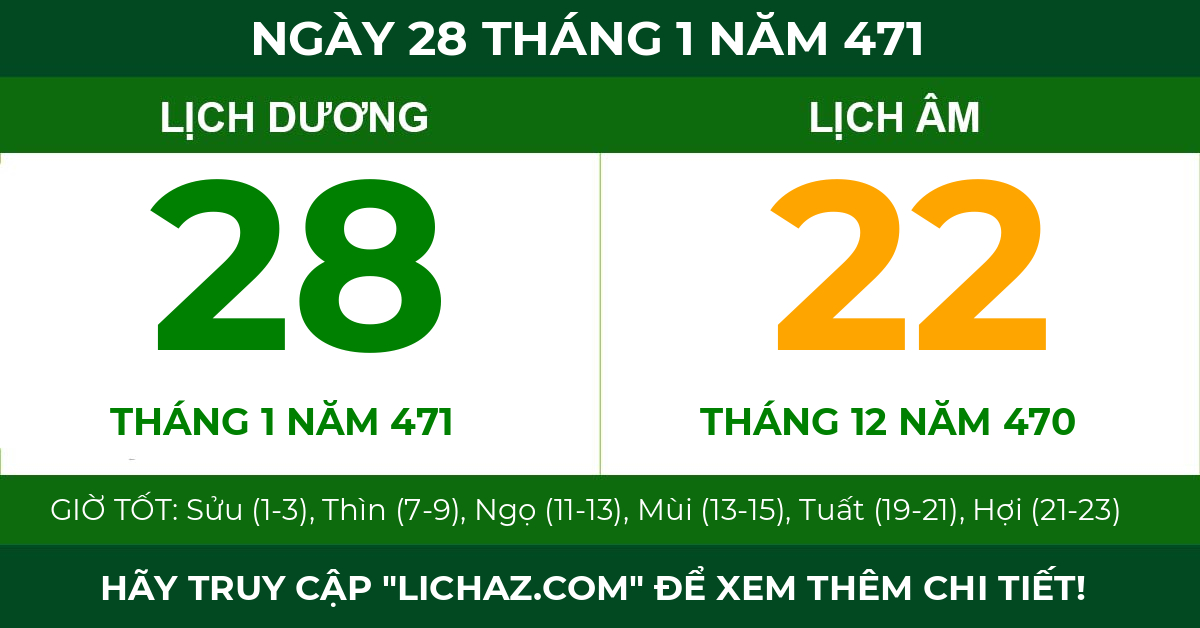 lịch âm ngày 28 tháng 1 năm 471