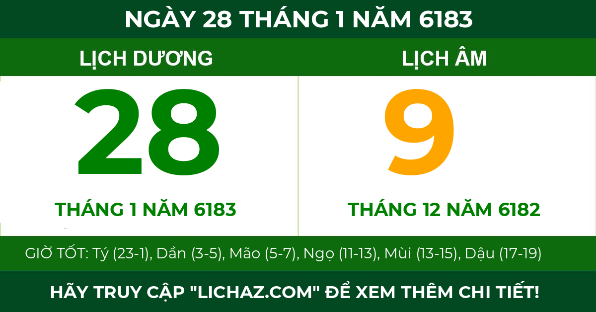 lịch âm ngày 28 tháng 1 năm 6183