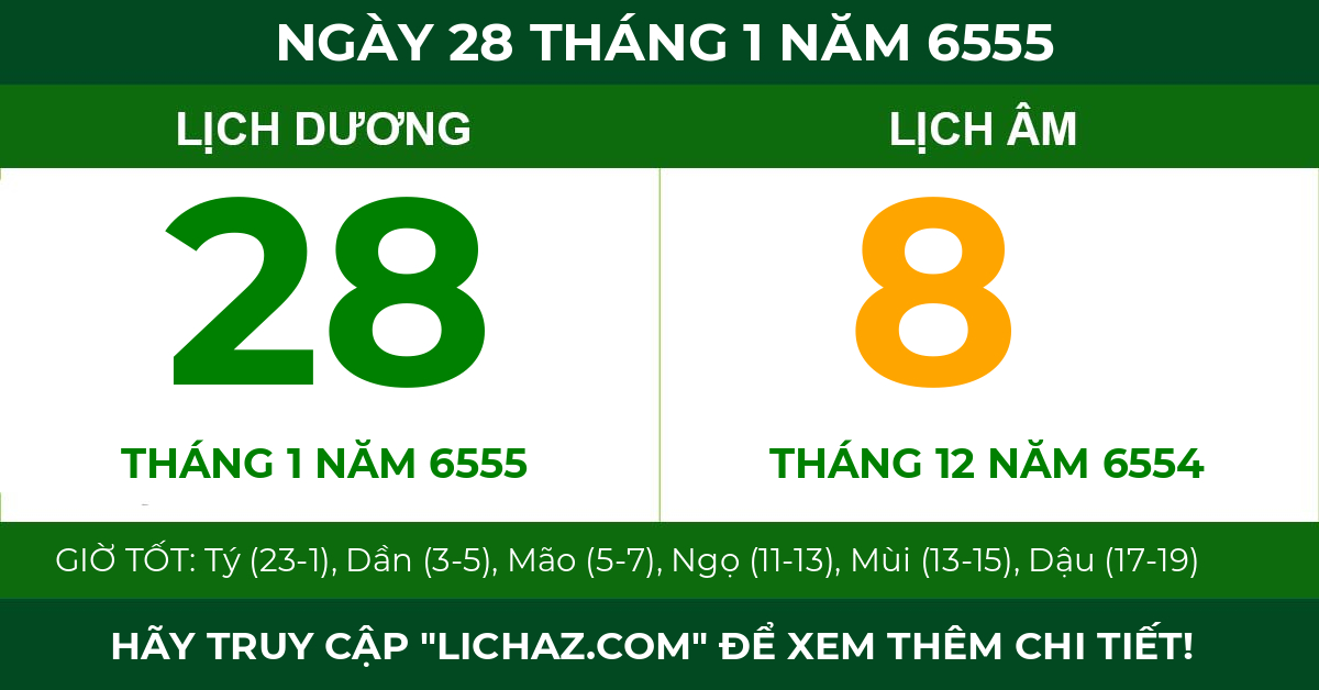 lịch âm ngày 28 tháng 1 năm 6555