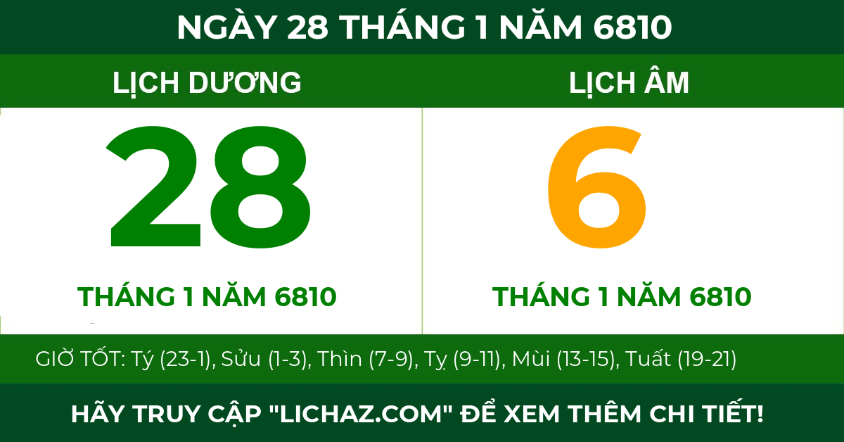lịch âm ngày 28 tháng 1 năm 6810