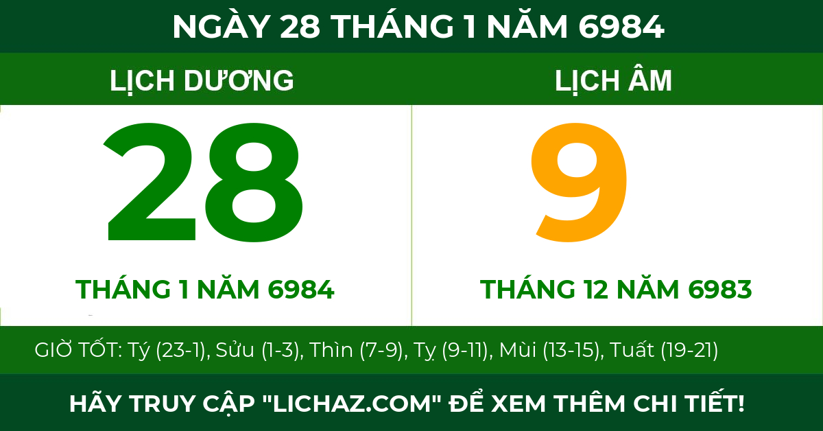 lịch âm ngày 28 tháng 1 năm 6984