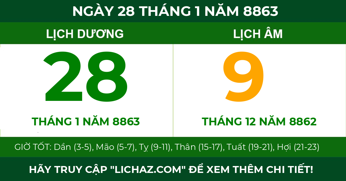 lịch âm ngày 28 tháng 1 năm 8863