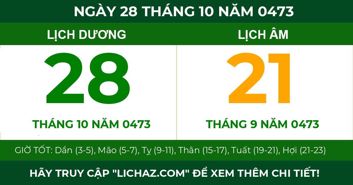 lịch âm ngày 28 tháng 10 năm 0473