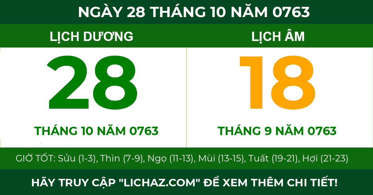 lịch âm ngày 28 tháng 10 năm 0763